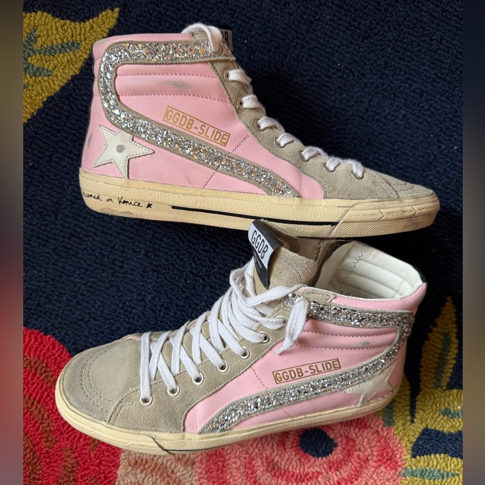 Golden Goose Slide Sneakers - Pink Leather Silver Glitter - Picture 2 of 14